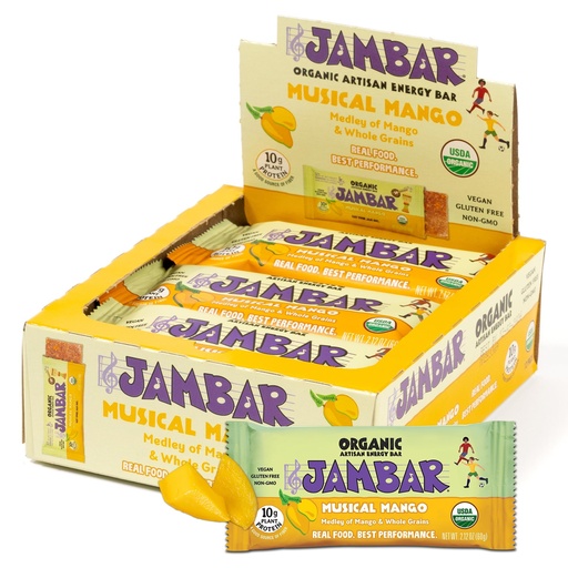 [BRSRM2T6BYOROC3L] JAMBAR Energy Bars, Organic Protein Bars, Gluten Free Snack Bar, 10g Plant Protein, Vegan, Healthy Snacks, For Adults and Kids, USDA Organic, No Artificial Sweeteners, Musical Mango, 12-Pack