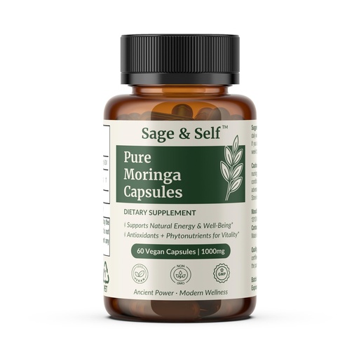 [BRSREEDRBMDRQA3K] Sage & Self Pure Moringa Capsules – Moringa Leaf Powder for Natural Energy & Daily Wellness – Vegan Herbal Supplement (60 Capsules)