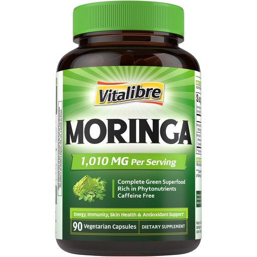 [BRSREFIKO4OWC3I4] Vitalibre Moringa 1,010 mg, Maximum Potency, Complete Green Superfood, Rich in Antioxidants, No Gluten & Caffeine, Non-GMO, Energy, Immune, Gut & Skin Health, 90 Vegan Capsules