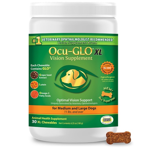 [BRSW2HY3OEFAICA4] Ocu-GLO Cat & Dog for Eye Support - Chewable Vision Supplement for Medium and Large Pets Care with Lutein, Omega-3 Fatty Acids, Grape Seed Extract & Antioxidants 30 XL Chewables