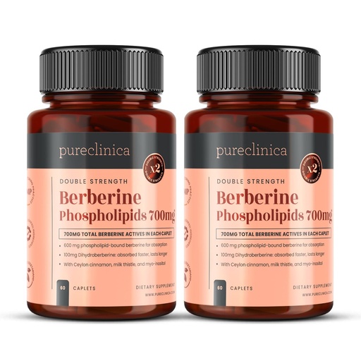 [BRSREFQBO4DWADYV] pureclinica Double Strength Berberine Complex – 700mg Active Berberine x 120 Caplets (2 Bottles of 60) – 4 Month Supply – with Dihydroberberine, Ceylon Cinnamon, Milk Thistle, Inositol