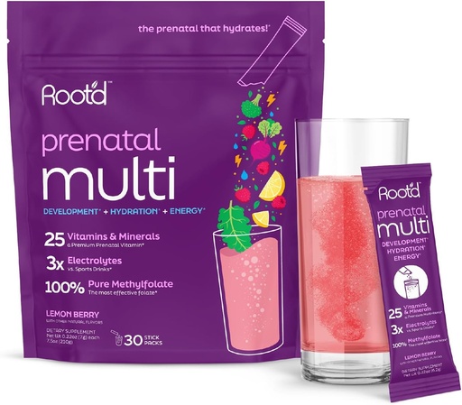 [BRSRAEIZOF6R42TP] Polvo multivitamina prenatal - 25 vitaminas " minerales con electrolitos 3x, folato, hierro, D3 para mamá " bebé, 7 superalimentos " probióticos, vitaminas libres de azúcar " .