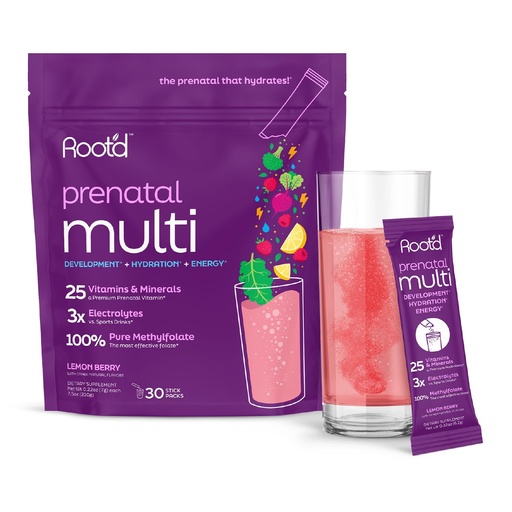 [BRSRAEIZOF6R42TP] Root'd Prenatal Multivitamin Powder - 25 Vitamins & Minerals with 3x Electrolytes, Folate, Iron, D3 for Mom & Baby, 7 Superfood & Probiotics, Sugar-Free Vitamins & Hydration | 30 Vitamin Drink Packets