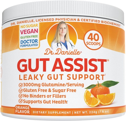 [BRSW2AIHOR5QKH3F] Doctor Danielle Gut Assist - Leaky Gut Repair Supplement Powder - Glutamine, Arabinogalactan, Licorice Root - Supports IBS, Heartburn, Bloating, Gas, Constipation, SIBO from, Orange Flavor