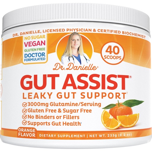 [BRSW2AIHOR5QKH3F] Gut Assist Leaky Gut Support Powder (Orange Flavor) | 40-Servings with L-Glutamine, Arabinogalactan, Licorice Extract, and More! Doctor Crafted Botanical Formula by Dr. Danielle