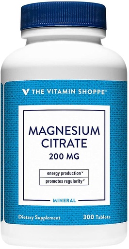 [BRSWIYTYOEDRACYZ] The Vitamin Shoppe Magnesium Citrate 200mg Tablets - for Effective Muscle Relaxation - Supports Nerve, Heart, and Muscle Function While Boosting Energy Production (300 Tablets)