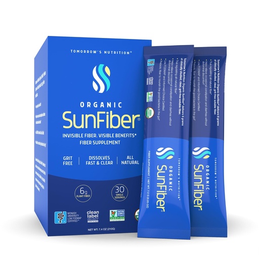 [BRSRAZI6B56RS3Y6] Tomorrow's Nutrition - Organic Sunfiber Stick Packs - Prebiotic Fiber Supplement for Digestive Health and Regularity - Low FODMAP & Gluten-Free - 30 Packets
