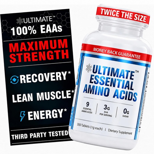 [BRSROGI5CIAWAALA] Ultimate Essential Amino Acids Supplement for Cutting, Fasting & Workouts, All 9 EAAs, 3000mg, 40% Leucine, 4:1:1 BCAA Ratio, Binder-Free with Organic Coating, Vegan, Keto, Non-GMO, 300 Tablets
