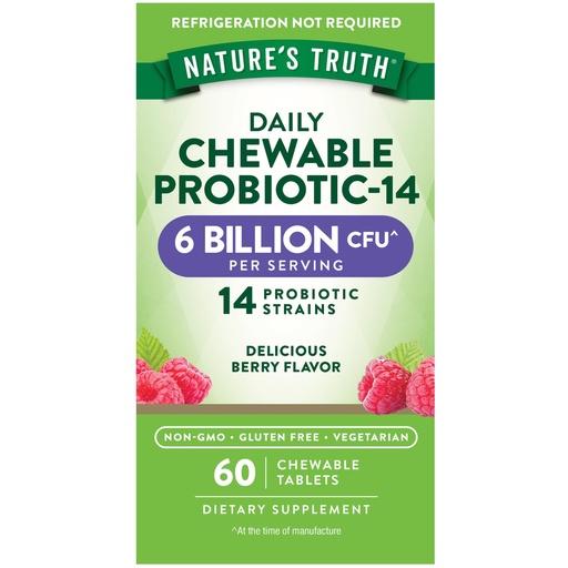[BRSWICQBBAFQC23O] Nature's Truth Probiotic Chewable for Men and Women | 6 Billion CFU | 60 Count | 14 Strains | Berry Flavor | Vegetarian, Non-GMO & Gluten Free