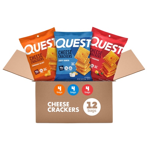 [BRSRG2Q7A4MBQFDO] Quest Cheesy Protein Crackers Variety Pack, Zesty Ranch, Cheddar Blast, Spicy Cheddar, High Protein, Low Carb, 12 Count (4 each flavor)