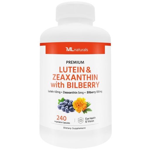 [BRSREBQ5CMIQKHYV] ML Naturals Lutein & Zeaxanthin with Bilberry – 40mg Lutein, 5mg Zeaxanthin & 100mg Bilberry (Per Serving) – 240 Vegetable Capsules – Supports Eye Health & Vision