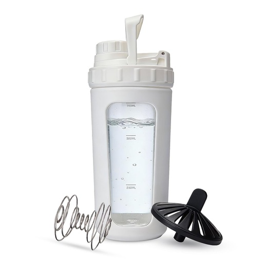 [BRSRGGQ3C55WG3YY] 26oz Glass Protein Shaker Bottle, Stainless Steel Mixing Ball & Silicone Sleeve, Odorless, Leak-Proof, BPA-Free, Ideal for Smoothies & Workout Drinks(Frost White)