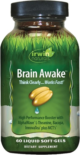 [BRSWIGD5CYGQOETK] Irwin Naturals Brain Awake Enhanced Mental Performance, Aυξημένη Εστίαση, Ενισχύστε την Καθαρότητα & Συγκέντρωση - Ισχυρό Nootropic Booster με L-Theanine, Bacopa, MCT's & InnovaTea - 60 Liquid Softgels