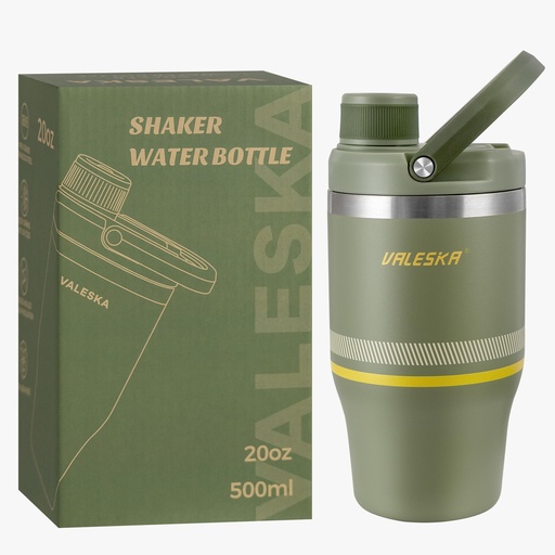 [BRSRGYA3BUDR4HLU] VALESKA Protein Shaker Bottle | 20oz Insulated Stainless Steel Protein Shaker, BPA Free, Leak Proof, Dishwasher Safe, Perfect for Protein Shakes and Pre Workout | Green
