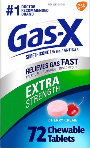 [BRSWG2YEAUMQYC3X] Gas-X Extra Strength Cajas de Alivio de Gas Chewable con Simethicone 125 mg para Bloating Relief, Cherry - 72 Conde