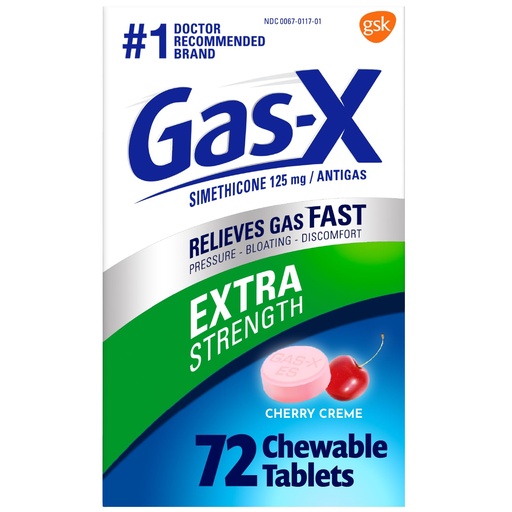 [BRSWG2YEAUMQYC3X] Gas-X Extra Strength Chewable Gas Relief Tablets with Simethicone 125 mg for Bloating Relief, Cherry - 72 Count