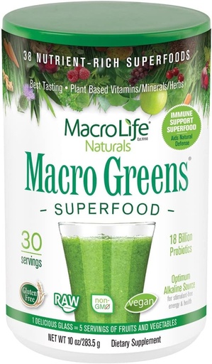 [BRSWYCQQPIBBECTV] MacroLife Immunity 2-Pack Bundle, 1 Macro Greens Powder (10oz) 30 Servings + 1 Miracle Reds (10oz) 30 Servings
