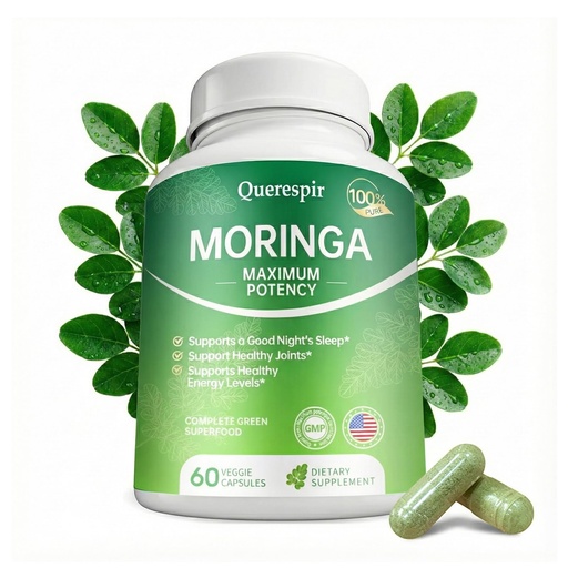 [BRSREBAFOADRUALL] Moringa Capsules, Pure Moringa Powder Supplement 800mg, Green Antioxidant Superfood, Natural Energy, Immune System, Skin & Gut Health Support, Non-GMO, Vegan, Gluten-Free, 60 Count