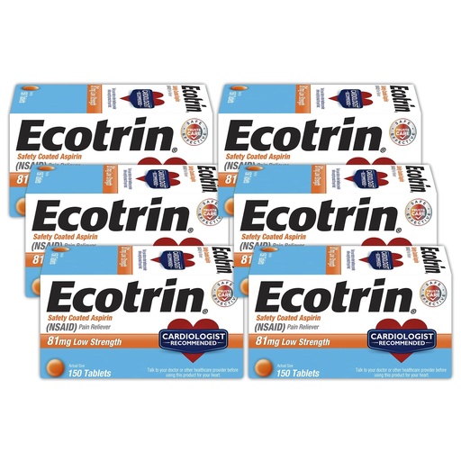 [BRSWIFAYCEEAGGTE] Ecotrin Aspirin, Low Strength, 81 mg, Tablets 150 ct (Pack of 6)