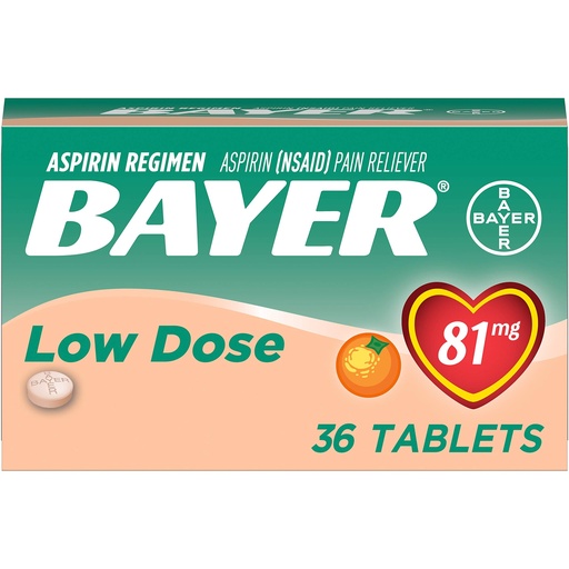 [BRSWKGYIBJ4BQD3M] Aspirin Regimen Bayer 81mg Chewable Tablets, Orange Flavor, 36 Count (12 Pack)