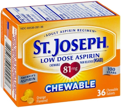 [BRSWKGYIBIFRWAYV] St. Joseph Aspirin 81mg Chewtabs, Orange 36 Tablets (Pack of 9)