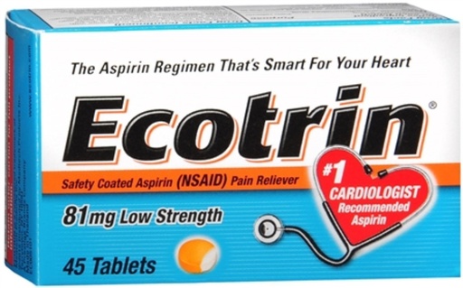 [BRSWIGQIPMFBY33M] Ecotrin Low Strength Safety Coated Aspirin, NSAID 81mg, 45 count (6 Pack)