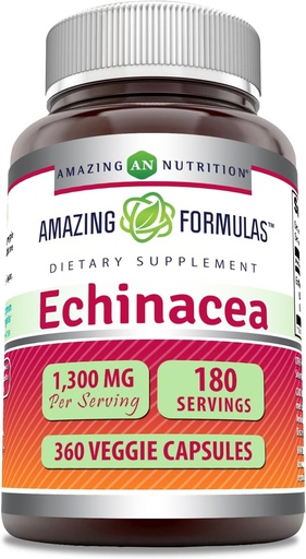 [BRSROFQEAEFWKYAY] Fórmulas sorprendentes Echinacea | 1300 Mg Per Serving | 360 Veggie Capsules | Non-GMO | Gluten Free | Made in USA
