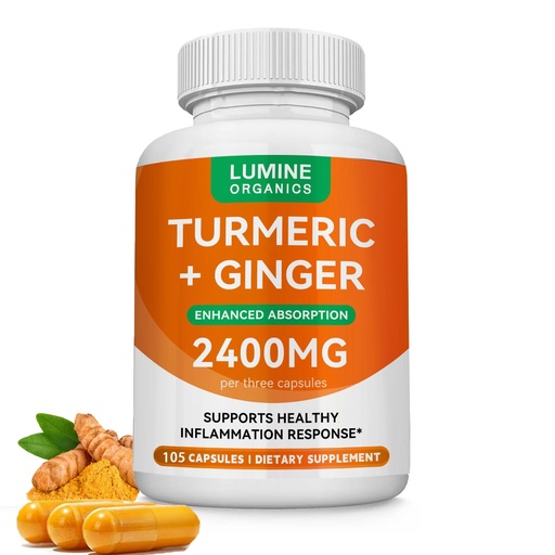 [BRSRGGD3C4IGCYL4] Turmeric Curcumin Supplement | 2400mg Turmeric Extract with 95% Curcuminoids with Bee Propolis, Ginger, MCT Oil, Fat Soluble Vitamin C, & Black Pepper - 105 Capsules (1PCS)