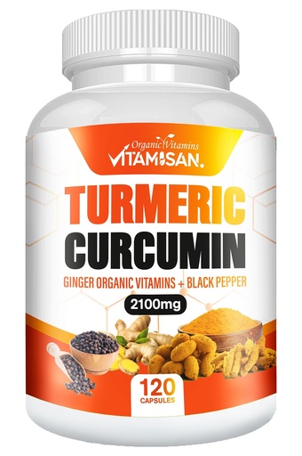 [BRSREHT7AEGQO33U] VITAMISAN Turmeric Curcumin 95% Curcuminoids with Ginger & Black Pepper – 2100 mg – High Absorption – 120 Capsules – Non-GMO