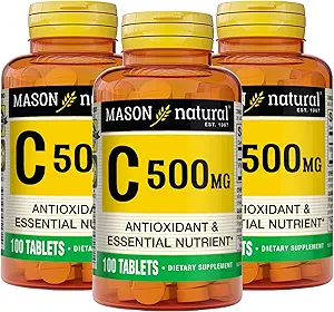[BRSRMZYLPIGWG3LV] MASON NATURAL Vitamin C 500 mg - Supports Healthy Immune System, Antioxidant and Essential Nutrient, 100 Tablets (Pack of 3)