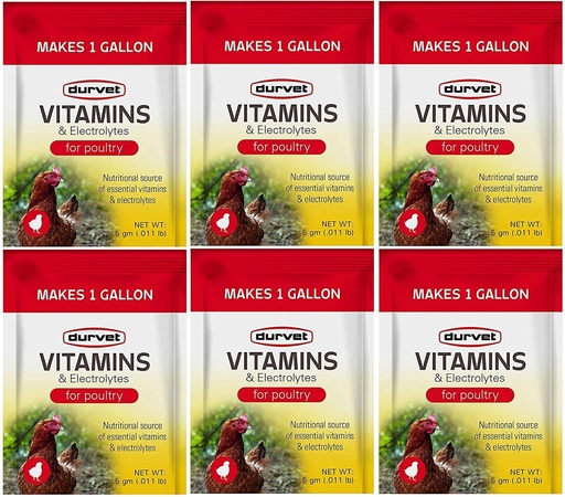 [BRSWYGQLPIOQIA35] Durvet 6 Pack of Vitamins and Electrolytes for Poultry, 5 Grams, Makes 6 Gallons