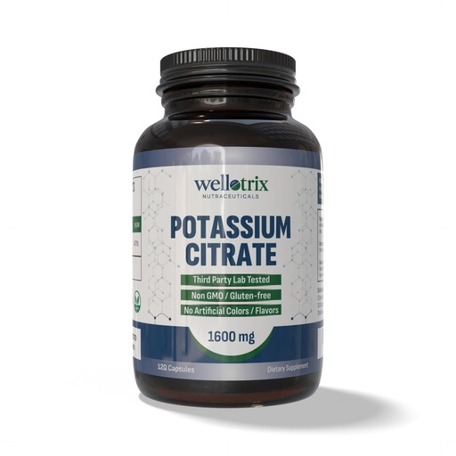 [BRSREHT2DF6RQHY4] Wellotrix Potassium Citrate 1600 mg – 120 Vegan Capsules – Electrolyte Balance, Kidney Support, Urinary pH Health – Non-GMO, Gluten-Free, Made in USA – Vegan Formula