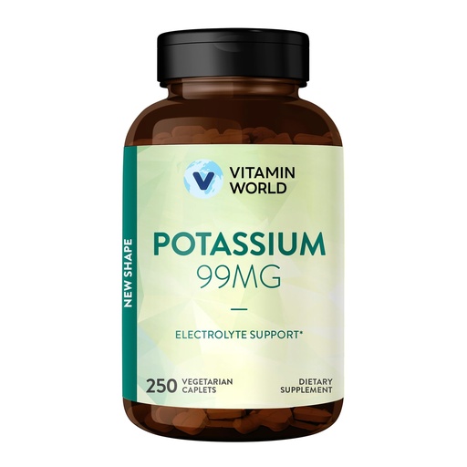 [BRSWGGI7OF7BSCLD] Vitamin World Potassium 99 mg - 250 Vegetarian Caplets, Potassium Gluconate Supplement for Electrolyte & Muscle & Nerve & Heart Support, Gluten-Free, Once Daily, 250 Days Supply
