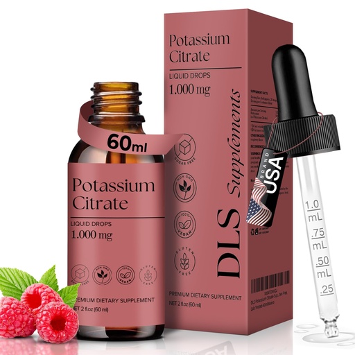 [BRSREAQFC4NWGC3L] DLS Potassium Citrate Liquid & High Potassium Supplement 1000 mg Drops – Absorption Electrolyte & Kidney Support – Uric Acid Balance, Muscle & Nerve Function – Non-GMO, Vegan, Sugar Free 60 ml 2 fl oz