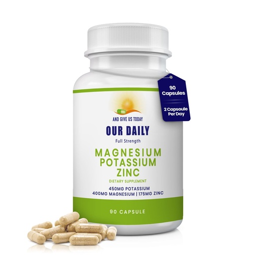 [BRSRGBI7BNYRO2Y2] Our Daily Vites, Potassium Magnesium Supplement w/Zinc 1025mg – 90 Capsules – Supports Leg Cramps, Muscle Recovery & Bone Health – High Absorption Electrolyte Formula – Non-GMO, Gluten Free