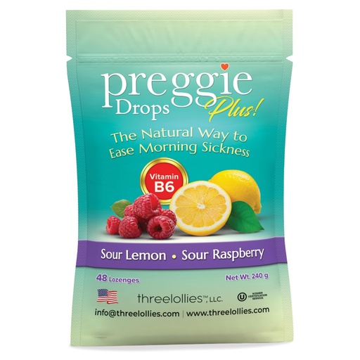 [BRSWICQFCYPWAHA7] Three Lollies Preggie Drops Plus - 48 Lozenges - Ease Morning Sickness During Pregnancy, Natural, Sour Lozenges for Nausea With Vitamin B6, Sour Lemon & Raspberry Flavors