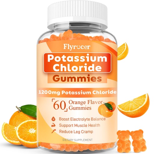 [BRSREYD5AANRQDLV] Potassium Gummies, Potassium Chloride for Adults, Sugar-Free Potassium Supplement Gummies Support Electrolyte Balance & Leg Cramps for Women & Men, Orange Flavor, Vegan, 60 Count