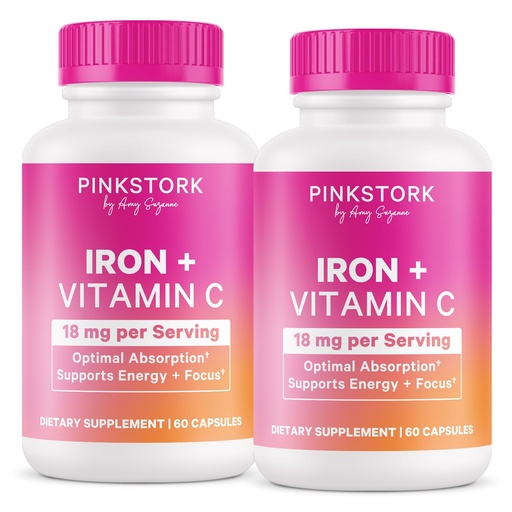 [BRSRABQYCIHQIF3Z] Pink Stork Prenatal Iron Supplement for Women - 18 mg Non-Constipating Iron & Vitamin C for Pregnancy, Postpartum, & Breastfeeding - Focus, Fatigue, & Blood Cell Production - 4 Month Supply
