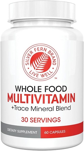 [BRSWGYA6OINRYFIV] Silver Fern Whole Food Daily Multi Vitamin w/Trace Mineral Blend Supplement - 1 flaska - 60 Vegicaps - 30 Day Supply - Naturlig, Non-GMO, Vegan, Män & Kvinnors Multivitamin - Zero Synthetics