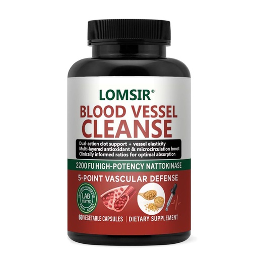 [BRSRYYY3B56R4HL6] Blood Vessel Cleanse Capsules - Nattokinase Supplement with Gamma Oryzanol, Supports A Healthy Circulatory System - 60 Capsules