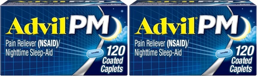 [BRSRGGQNBUIW2YLB] Advil PM Pain Reliever and Nighttime Sleep Aid, Pain Medicine with Ibuprofen for Pain Relief and Diphenhydramine Citrate for A Sleep Aid - 120 Coated Caplets (Pack of 2)