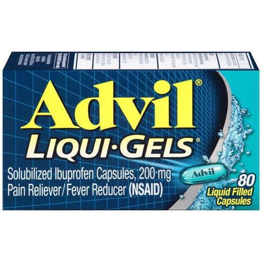 [BRSWIY35AAOA4F3Y] Advil Liqui-Gels Pain Reliever and Fever Reducer, Pain Medicine for Adults with Ibuprofen 200mg for Headache, Backache, Menstrual Pain and Joint Pain Relief - 80 Liquid Filled Capsules(Pack of 1)