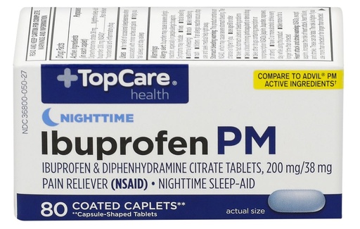 [BRSRGAYBCAPGAFI4] Topcare, Ibuprofen PM Caplets, 80 Count