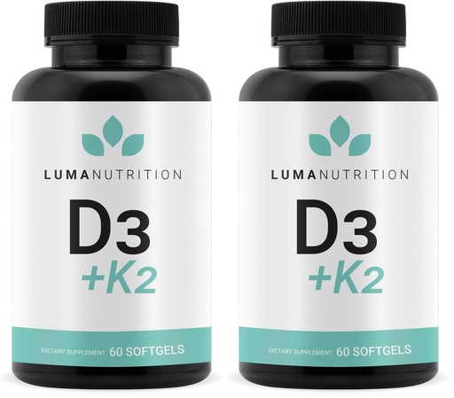 [BRSRGZY5AEMQGDQ4] Luma Nutrition D3 + K2 Vitamin 10000 IU - Bone and Heart Health Supplement - Max Strength Immune Support and Calcium Absorption - 60 Softgels (Pack of 2)