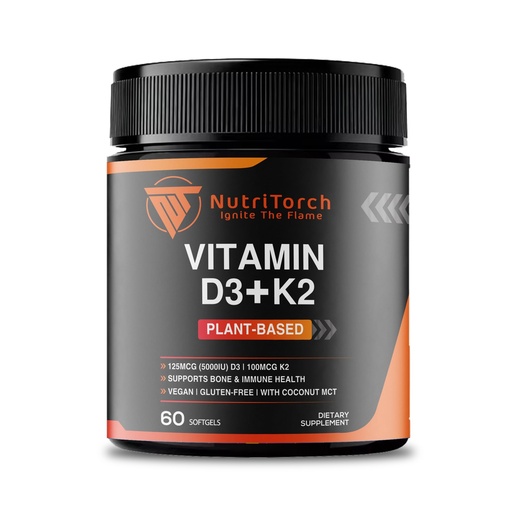 [BRSRGYY6BYMGYA32] Vitamin D3 + K2 Plant-Based Supplement, 5000 IU D3, 100mcg K2, 60 Softgels, Vegan, Gluten-Free with Coconut MCT for Bone & Immune Health