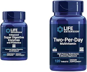 [BRSRAYYYAUBAEHYZ] Life Extension 60 Vegetarian Capsule Digestive Enzymes & 120 Tablet High Potency Multi-Vitamin Supplement Bundle