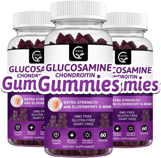 [BRSROZACBMHBSELZ] Glucosamine Chondroitin Gummies with MSM & Elderberry – Extra Strength Mobility & Flexibility Support, Antioxidant Immune Supplement for Adults, Men & Women - 60 Chondroitin Gummies (3 Pack)