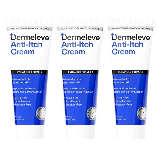 [BRSRAZYTDMNROGT5] Dermeleve Dermatologist Recommended Steroid Free Anti-Itch Cream - Extra Strength, Safe, Full Body Itch Relief | 4 oz (3 Pack)
