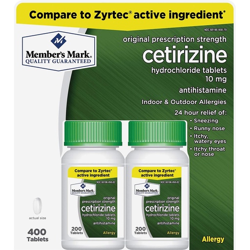 [BRSWIZIHAUIWE2DY] Member's Mark Cetirizine Hydrochloride 10mg Antihistamine 400 Tablets - Formerly Known as Simply Right