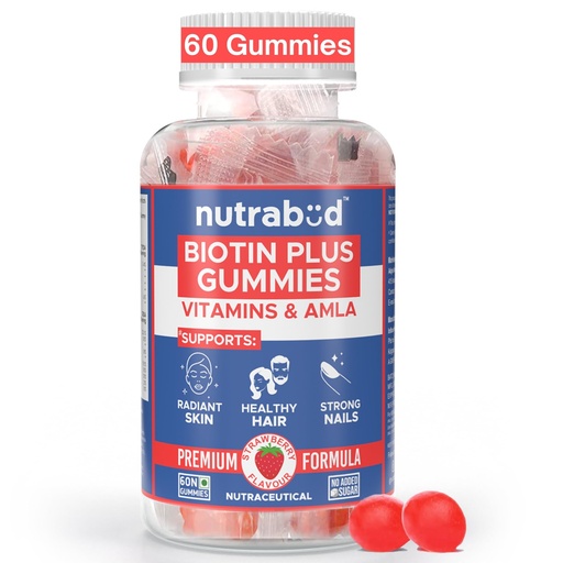 [BRSRMH3QOYGQ2DTX] Biotin Hair Gummies For Women, Men | No Added Sugar | For Healthy Hair Growth, Skin Glow & Strong Nails | Strawberry Flavor Veg Gummy Bear Supplement - 60 Count (Pack of 1)